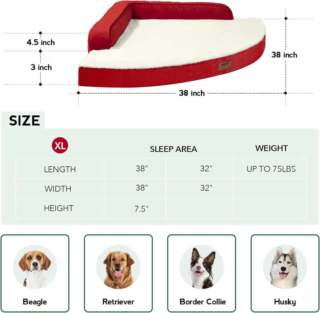 Large Dog Bed - Orthopedic Egg-Crate Memory Foam Dog Beds with Removable Washable Cover, Waterproof Pet Beds with Non-Slip Bottom, (Red)