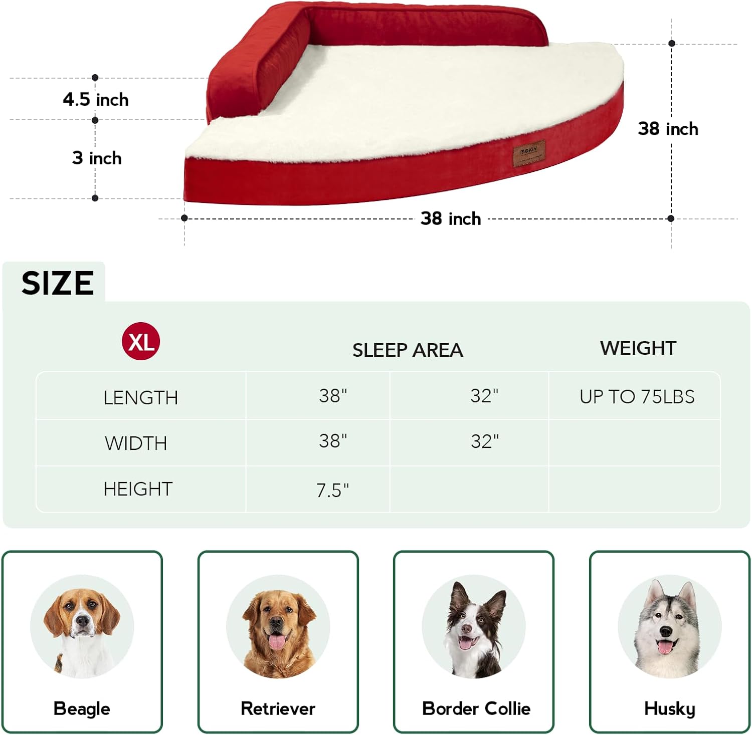 Large Dog Bed - Orthopedic Egg-Crate Memory Foam Dog Beds with Removable Washable Cover, Waterproof Pet Beds with Non-Slip Bottom, (Red)