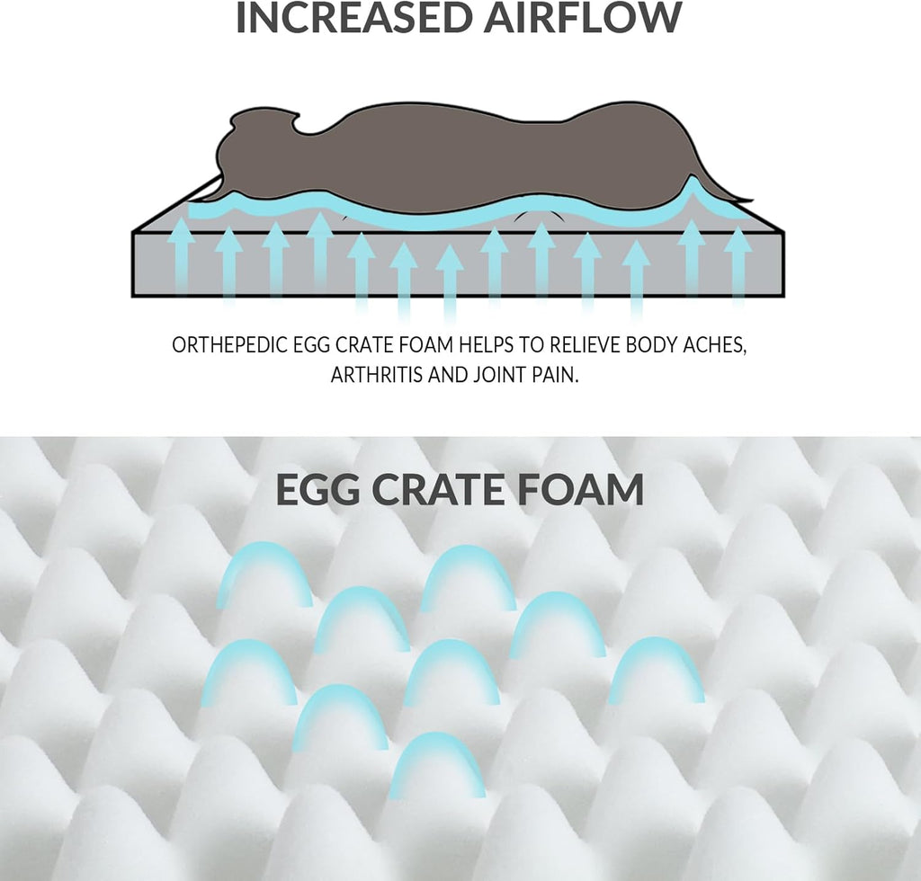 Orthopedic Dog Bed Waterproof Soft Comfortable Egg Crate Foam Large Pet Beds Crate Mat with Removable Washable Cover and Nonskid Bottom, (Blue)