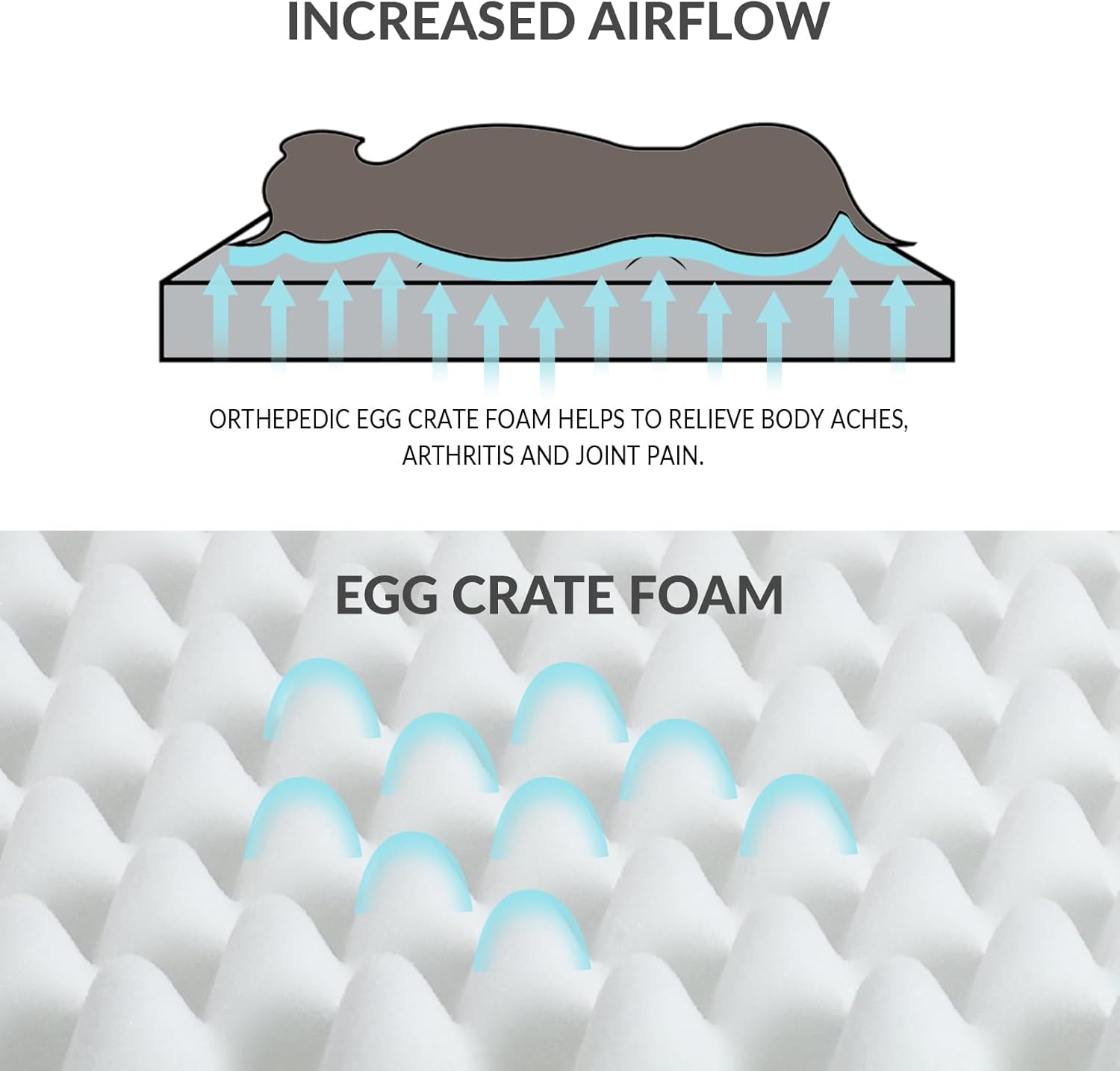 Orthopedic Dog Bed Waterproof Soft Comfortable Egg Crate Foam Large Pet Beds Crate Mat with Removable Washable Cover and Nonskid Bottom, (Blue)