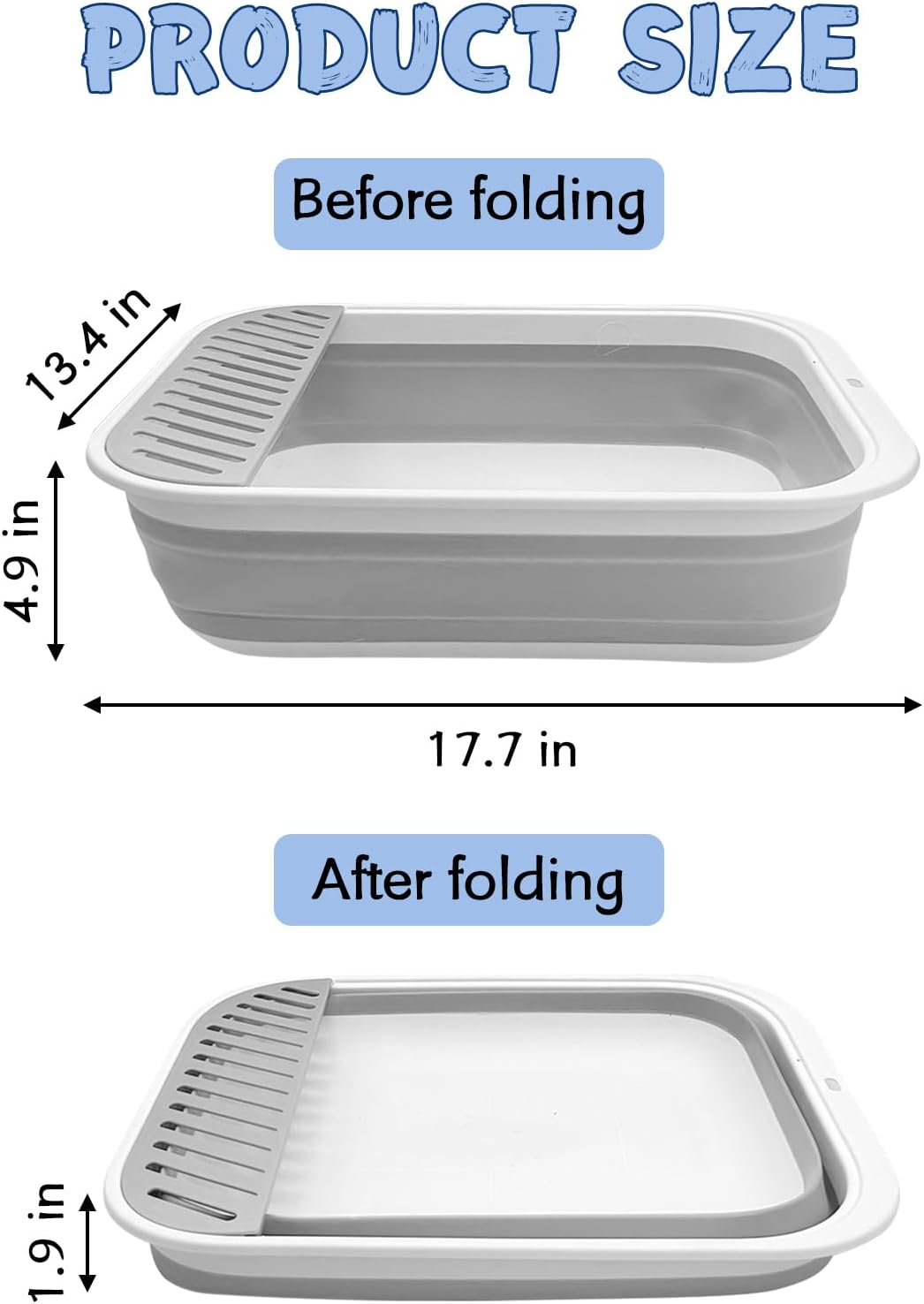Kitten Litter Box Low Entry Litter Box for Senior Cats - Shallow Cat Litter Pan Collapsible Litterbox for Travel Grey
