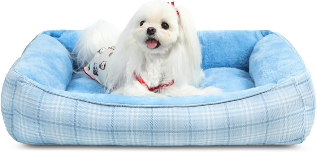 Dog Beds for Small Medium Dogs & Cats, Orthopedic Sleeping Pet Bed for Couch with Durable Puppy Cuddler and Anti-Slip Bottom Machine Washable (Blue)
