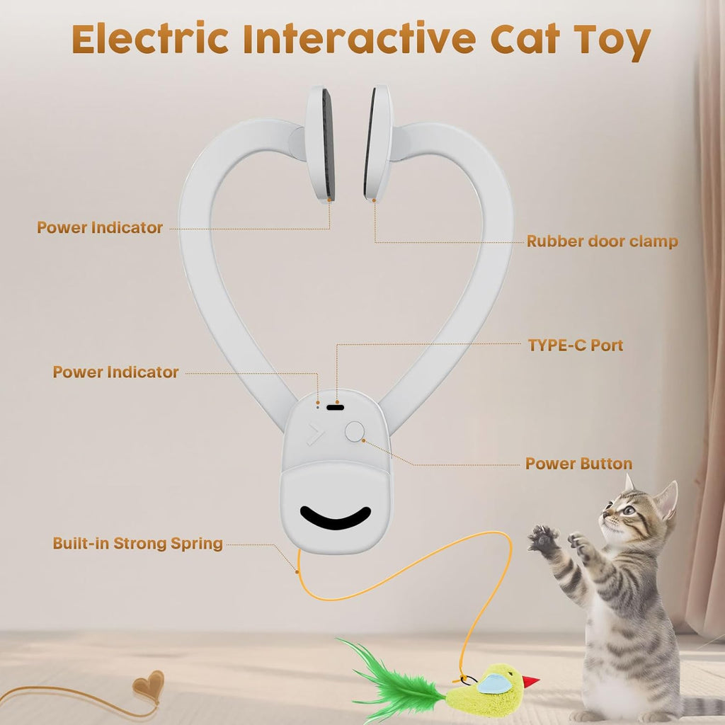Interactive Cat Toys for Indoor Cats: Automatic Flying Bird Feather Wand Chase Exercise Enrichment Stimulation, USB Rechargeable Durable Safe Hanging Toy for Bored Kittens Adult Multi Cat Households
