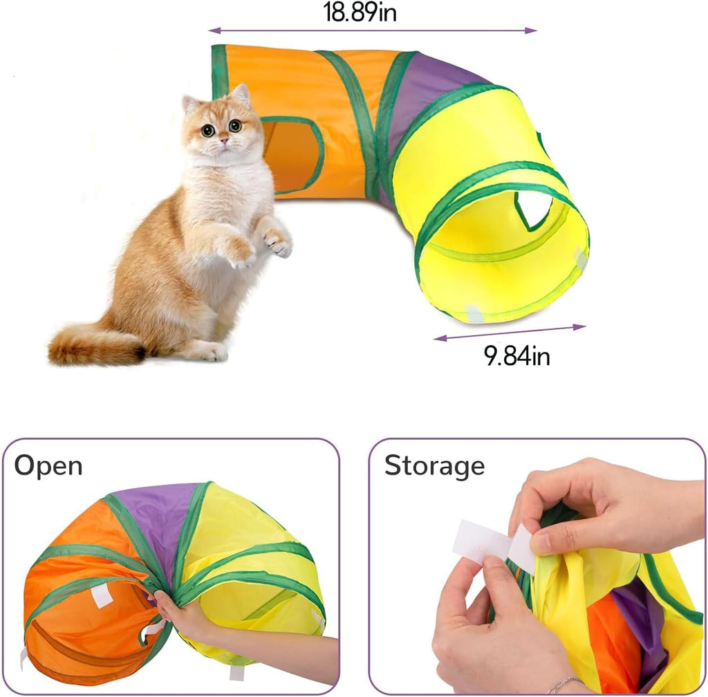 Cat Tunnel with Play Ball, Interactive Peek-a-Boo Cat Toys Cat Tube Toy, Colorful L-Tunnel