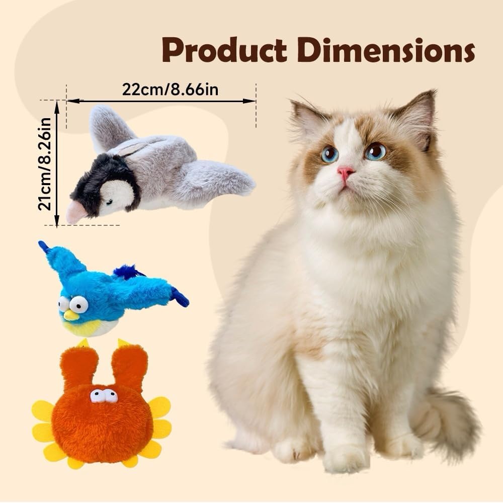 Cat Toy, 2026 Upgrade Interactive Chirping Bird with Flapping Wings, Rechargeable Toy for Indoor Cats(Orange)
