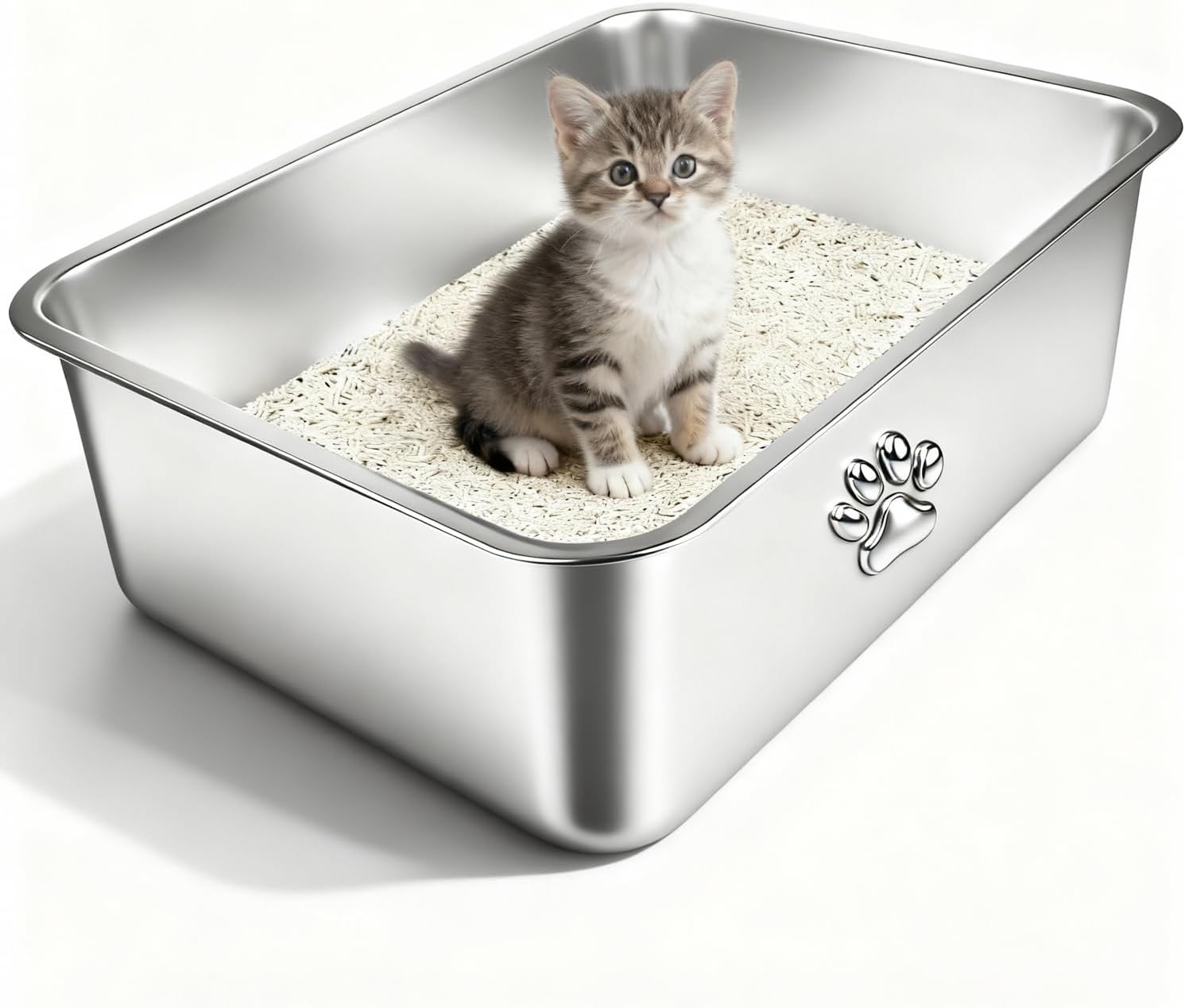 Steel Litter Box, Metal Cat Litter Box with High Sides, Never Absorbs Odors, Non-Stick, Easy to Clean, Small Litter Tray for Kittens, Litter Tray