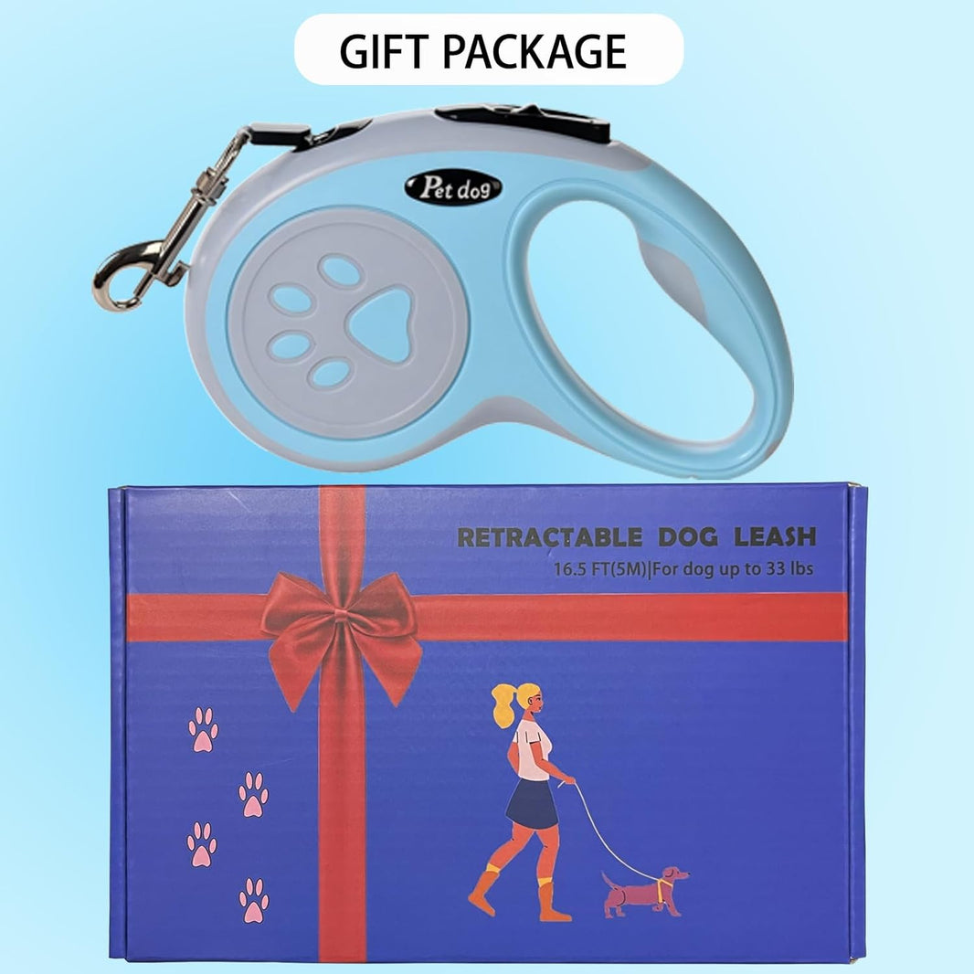 Retractable Dog Leash with One-Hand Brake – 16 ft (Blue)