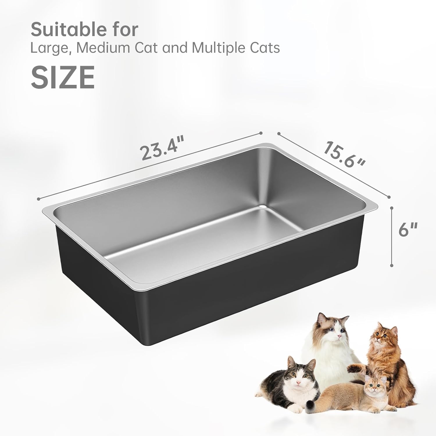 Steel Litter Box - High Sided Metal Cat Litter Box Pan, Never Absorbs Smell, Easy to Clean Non Stick Cat Litterbox Tray Toilet Pet Supplies for Indoor Kitty, Kitten, Rabbit, Puppy