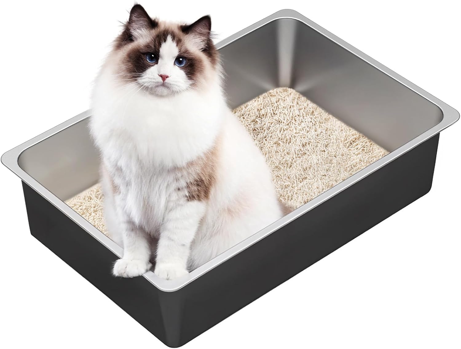 Steel Litter Box - High Sided Metal Cat Litter Box Pan, Never Absorbs Smell, Easy to Clean Non Stick Cat Litterbox Tray Toilet Pet Supplies for Indoor Kitty, Kitten, Rabbit, Puppy