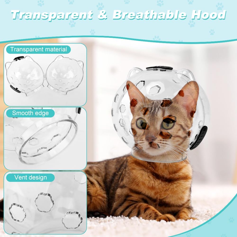 Cat Muzzle for Grooming, Adjustable Breathable Transparent Cat Astronaut Helmet with 4 Silicone Paw Shoes for Bath Nail Trimming