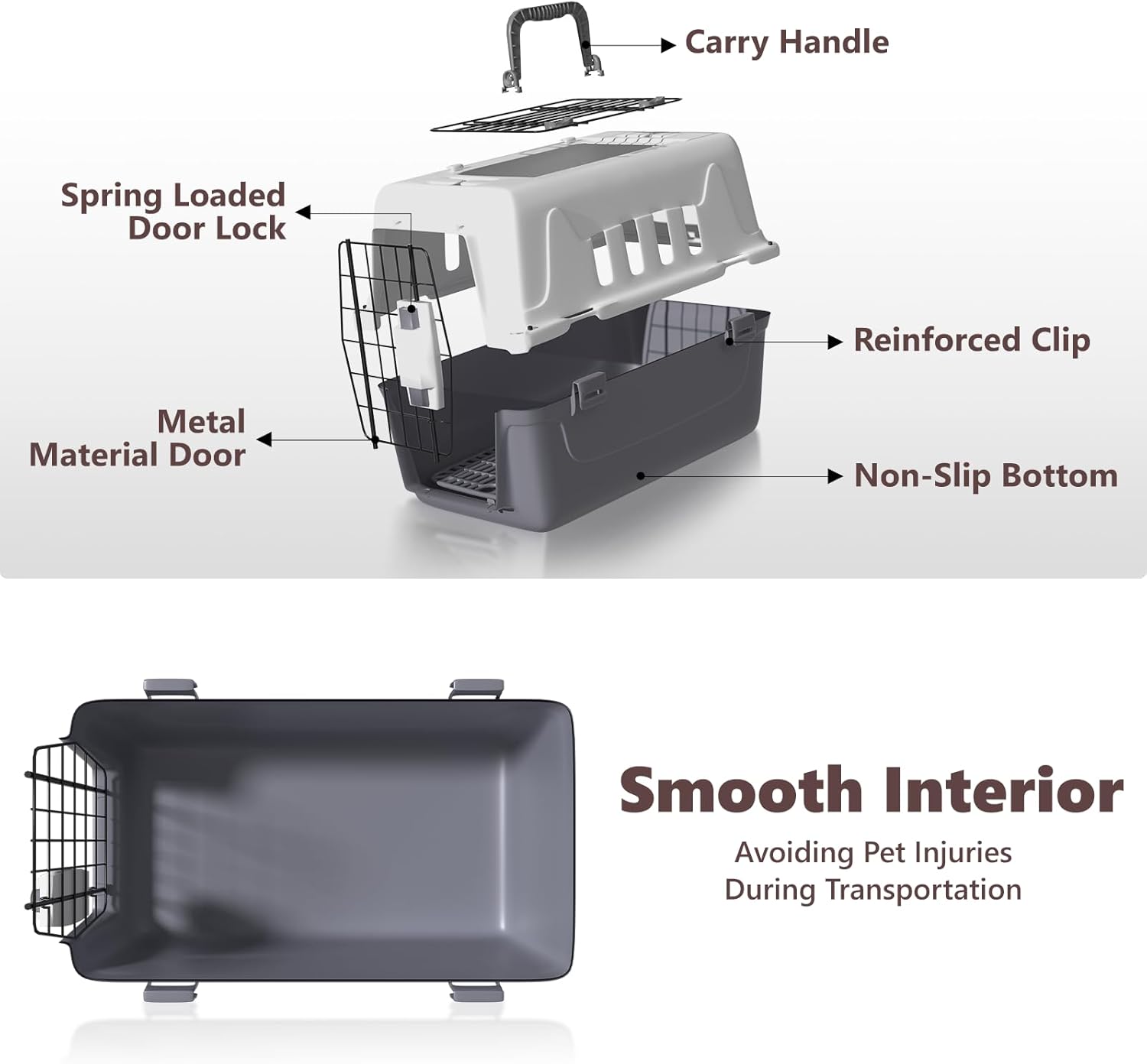 Hard-Sided Travel Pet Carrier for Small Dogs and Cats, Plastic Dog Carriers with 2-Door Top & Front Load & Ventilation & Security Lock, Cat Dog Carrier for Pet, up to 10lbs, Grey
