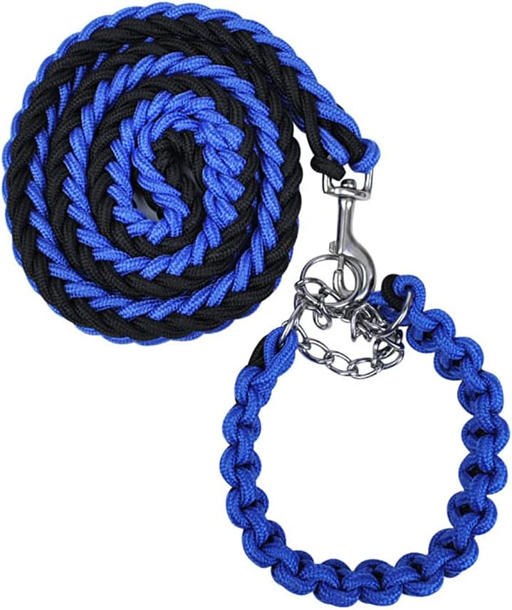 Dog Collar and Leash Set, Heavy Duty Nylon Braided Rope Strong 4 FT Dog Leash and Martingale Training Collar for Small Medium Large Dogs Training and Walking (Blue & Black)