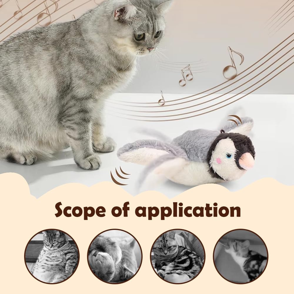 Cat Toy, 2026 Upgrade Interactive Chirping Bird with Flapping Wings, Rechargeable Toy for Indoor Cats (Grey)