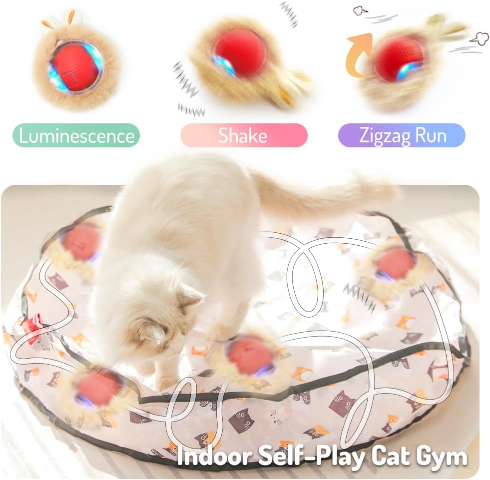 Interactive Cat Toys for Indoor Cats, Automatic Ball Toy Rolling Motion Activates, Hide & Seek Game for cat Play, Rechargeable Bouncing Toy Keeps Kitten Entertained & Not Bored