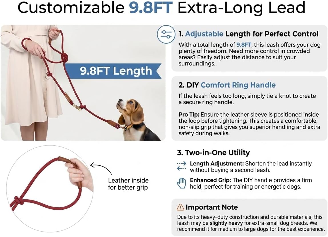 Hands Free Dog Leash for Walking Running Training, Adjustable Lead Up to 9.8ft, Dogs Up to 125lbs, Crossbody, Dual Handle, Multifunctional, Double Attachment for 2 Dogs