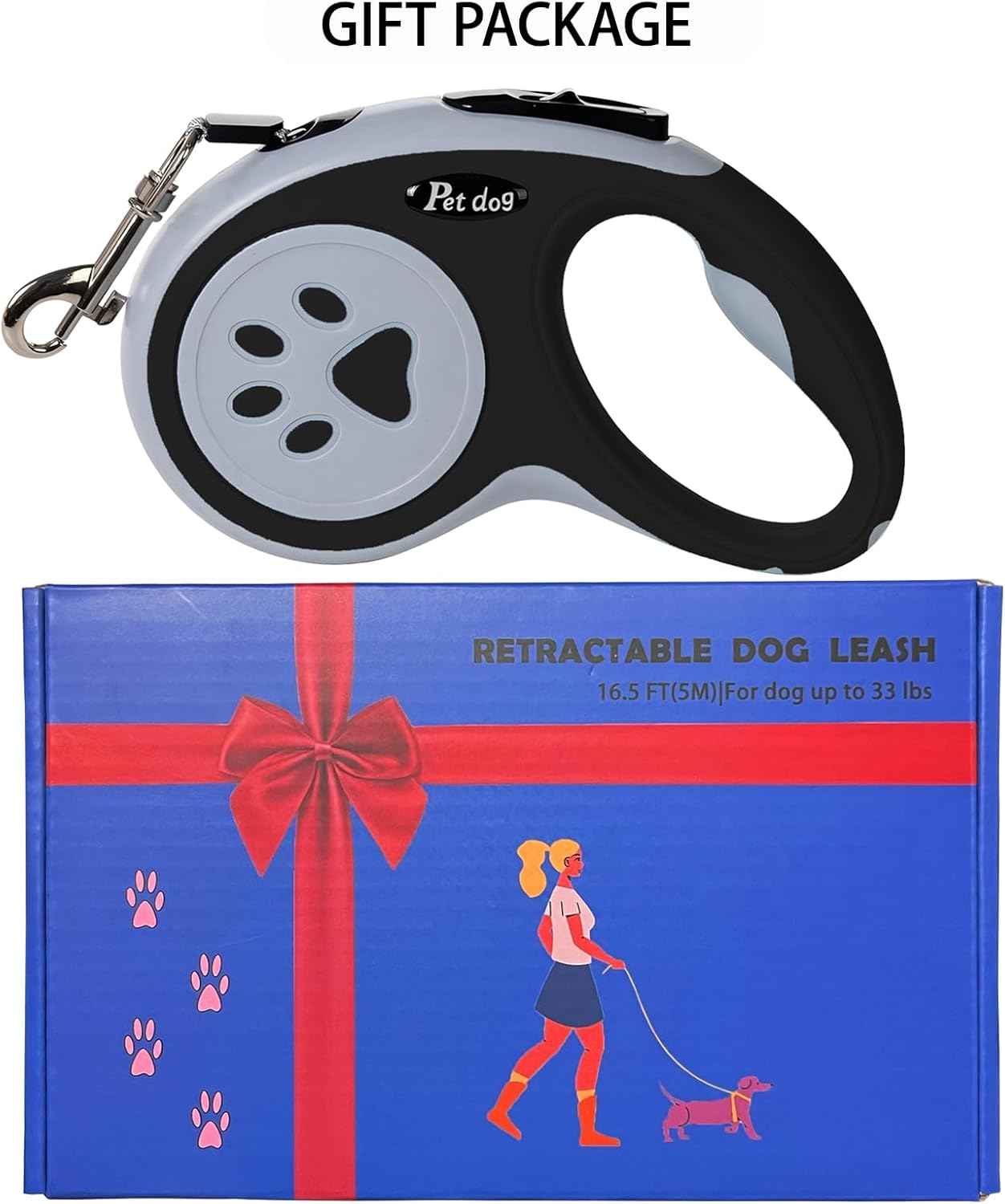 Dog Leash, VELIGOOD 5M/16FT Extendable Dog Lead with Strong Nylon Tape Tangle-Free One-Handed Brake, Pause, Lock for Small Medium Dogs (Black)