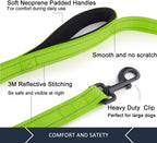 Double Handle Dog Leash 6ft Long, Padded 2 Handle, Heavy Duty, Reflective Training Leash for Medium Large Dogs, Dual Handle Lead (Green)
