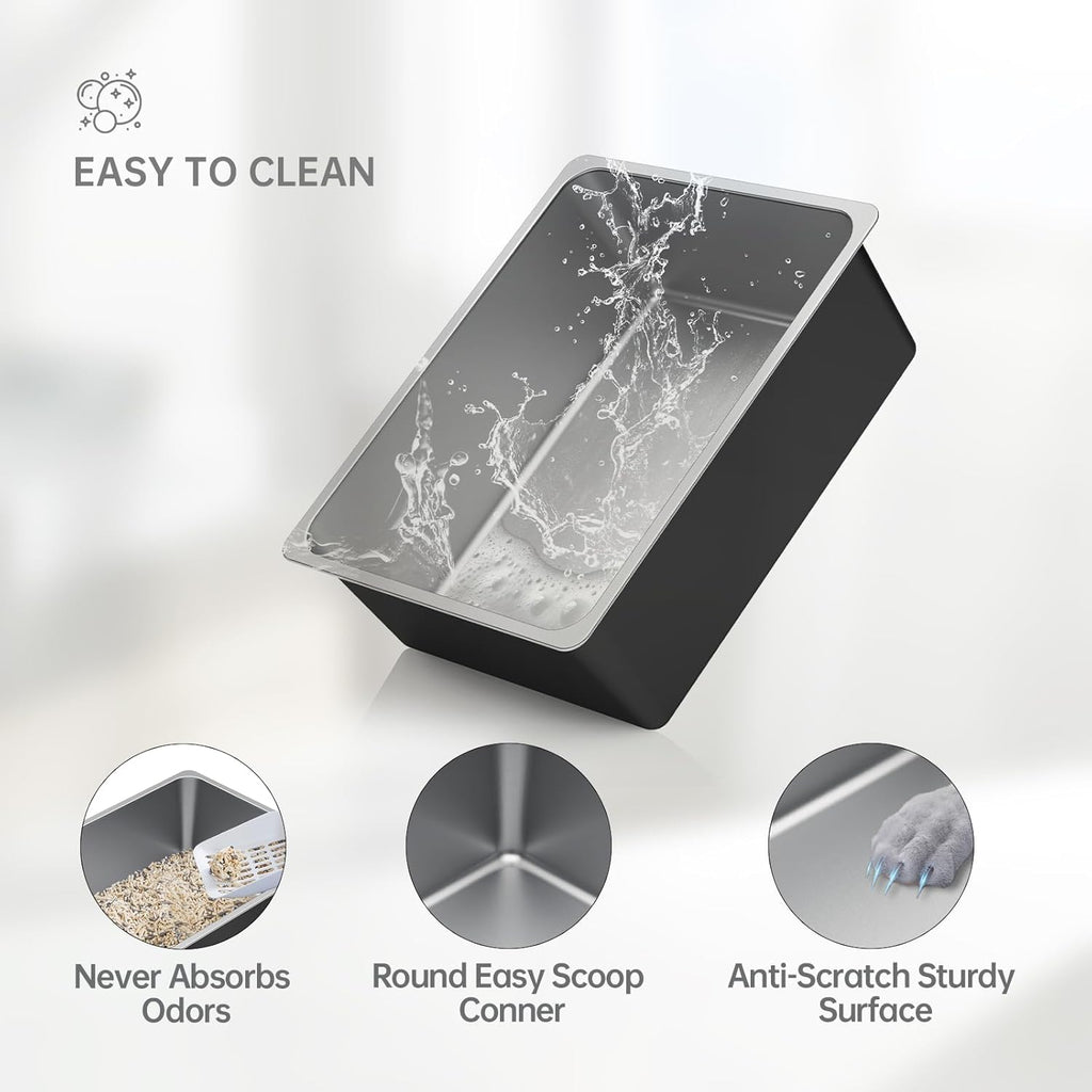 Steel Litter Box - High Sided Metal Cat Litter Box Pan, Never Absorbs Smell, Easy to Clean Non Stick Cat Litterbox Tray Toilet Pet Supplies for Indoor Kitty, Kitten, Rabbit, Puppy