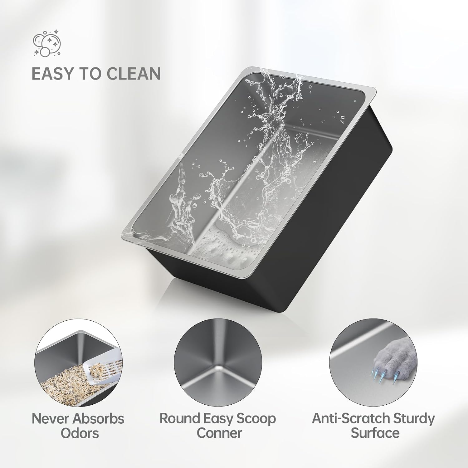 Steel Litter Box - High Sided Metal Cat Litter Box Pan, Never Absorbs Smell, Easy to Clean Non Stick Cat Litterbox Tray Toilet Pet Supplies for Indoor Kitty, Kitten, Rabbit, Puppy