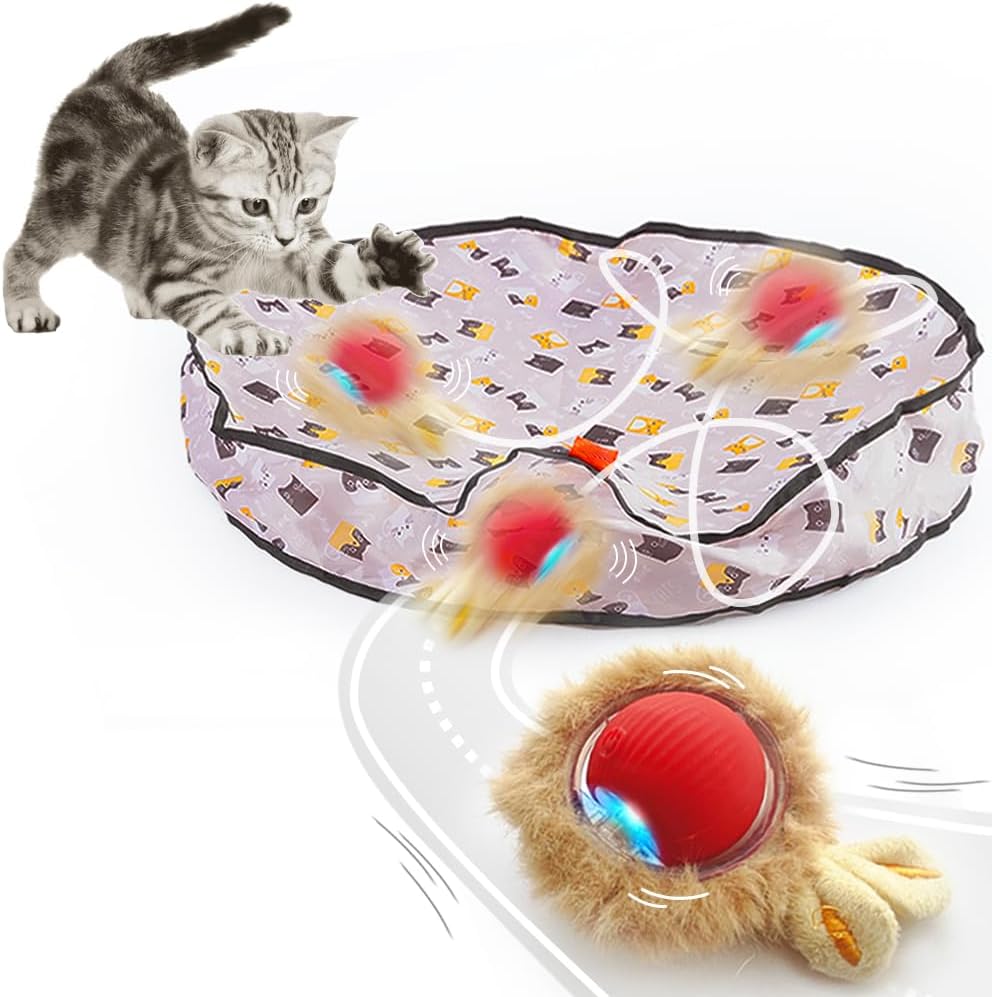Interactive Cat Toys for Indoor Cats, Automatic Ball Toy Rolling Motion Activates, Hide & Seek Game for cat Play, Rechargeable Bouncing Toy Keeps Kitten Entertained & Not Bored