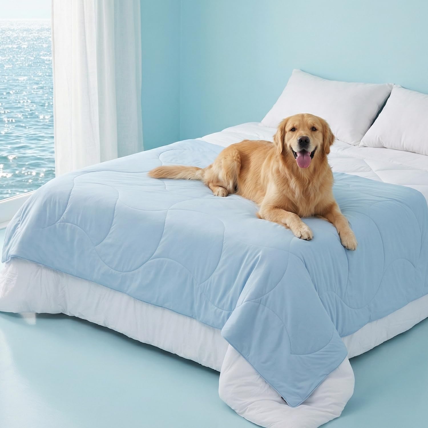 Premium Cooling Dog Blanket for Bed - Q-MAX>0.5 Breathable Washable Dog Cooling Mat, Travel Soft Pet Summer Essentials, Blue, 60"x80"