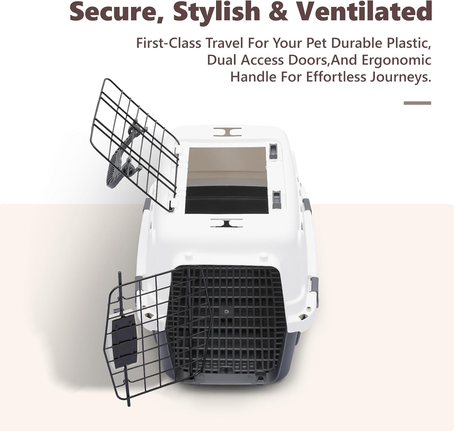 Hard-Sided Travel Pet Carrier for Small Dogs and Cats, Plastic Dog Carriers with 2-Door Top & Front Load & Ventilation & Security Lock, Cat Dog Carrier for Pet, up to 10lbs, Grey