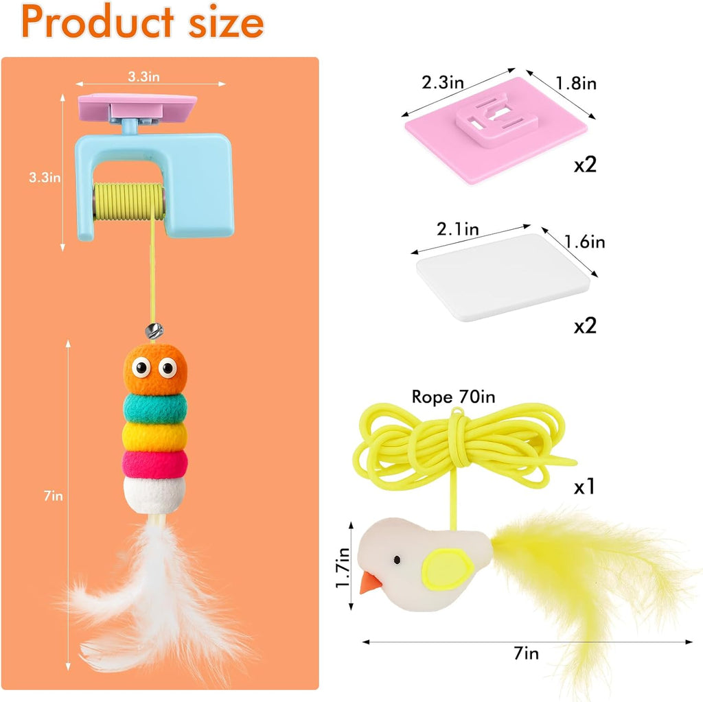 Interactive Cat Toys for Indoor Cats,Automatic Cat Hanging Toys for Bored Indoor Adult Cats, Caterpillar and Flying Bird Toy for Door Frame, Self-Play Pet Chase Toy-Blue