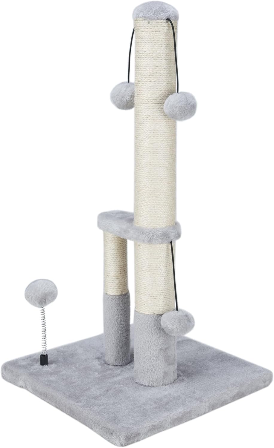 Tall Cat Scratching Post, Double Lower Posts Extra Stable Cat Post Tree Scratcher with Sisal Rope and Teasing 4 Balls Total Large Base