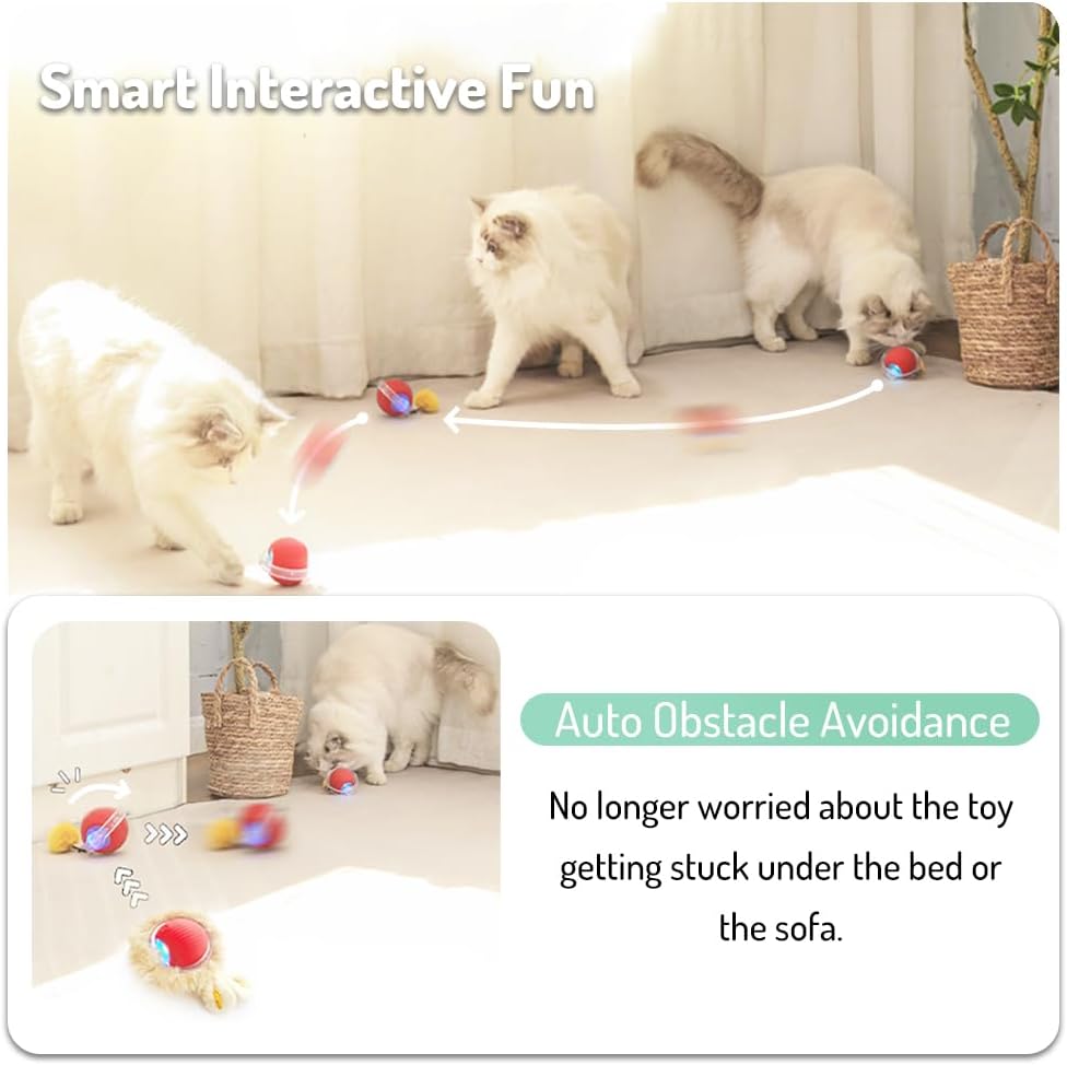 Interactive Cat Toys for Indoor Cats, Automatic Ball Toy Rolling Motion Activates, Hide & Seek Game for cat Play, Rechargeable Bouncing Toy Keeps Kitten Entertained & Not Bored