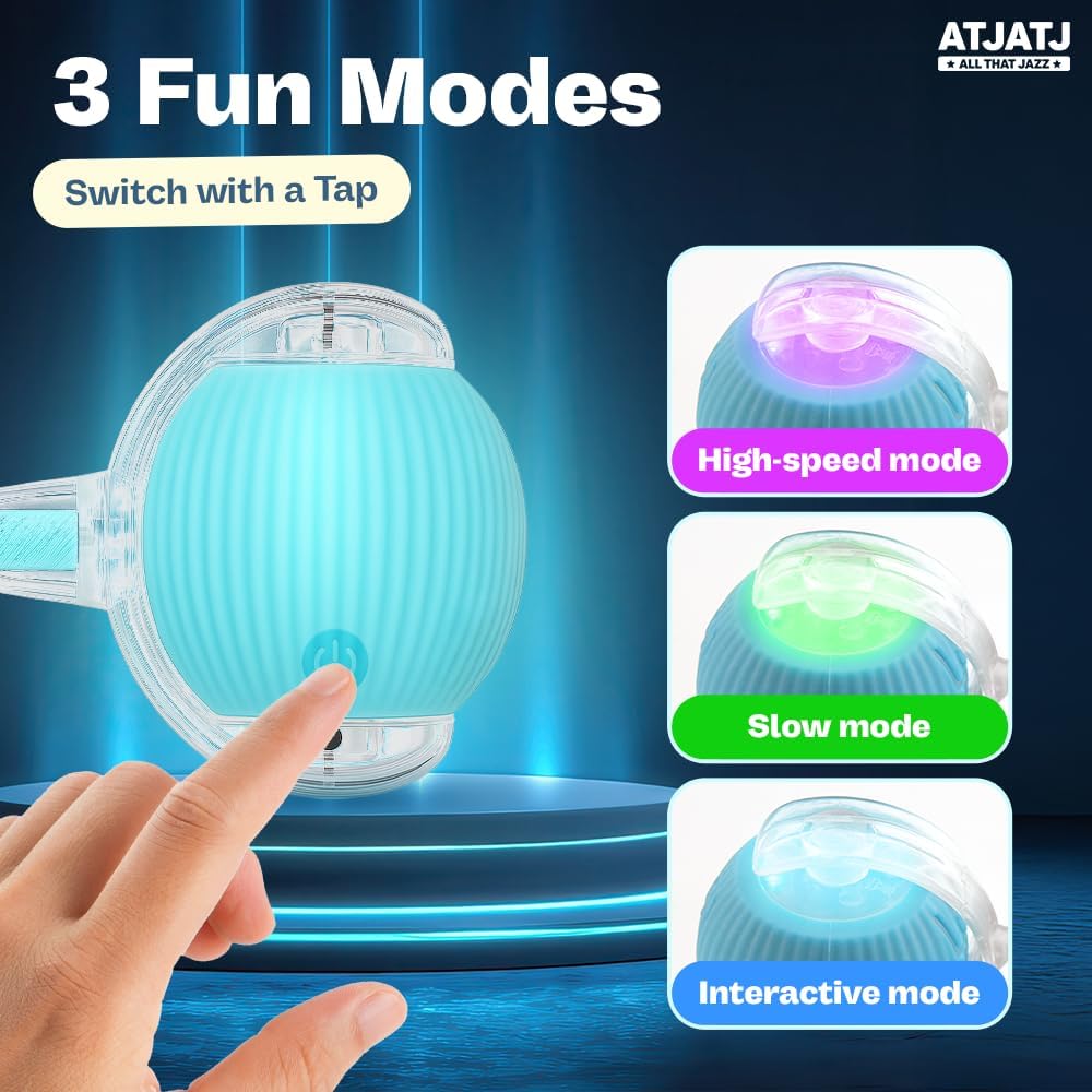 Interactive Cat Balls Toys for Indoor Cats, Automated Smart Ball Cat Toy with Elastic Mesh Tail, 3-Speed Rechargeable Rolling Kitten Toy, Electronic Mental Stimulating Self Play Pet Ball for Fun