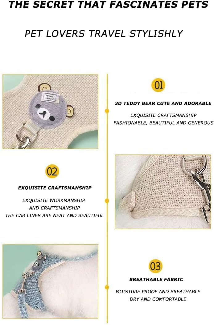 Pet Cat Dog Chest Harness and Leash, Soft Cat Dog Pet Vest with Rope, Adjustable Dog Walking Harness, Only for Small Dog Cat Pet