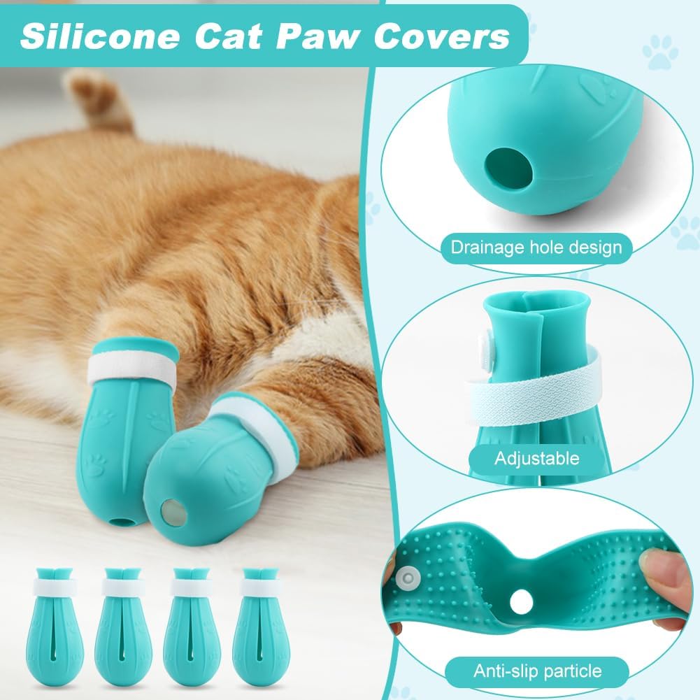 Cat Muzzle for Grooming, Adjustable Breathable Transparent Cat Astronaut Helmet with 4 Silicone Paw Shoes for Bath Nail Trimming
