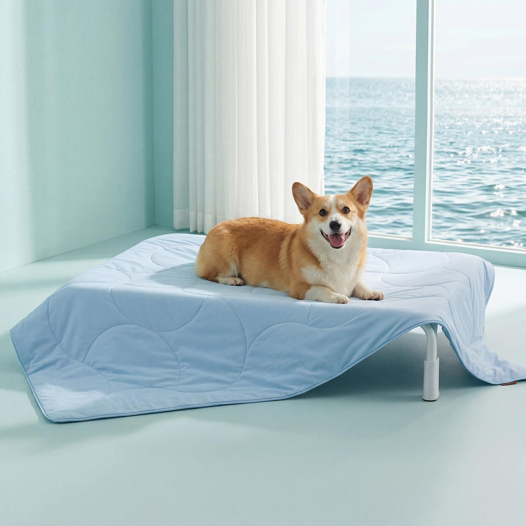Premium Cooling Blanket for Large Dogs - Q-MAX>0.5 Breathable Washable Dog Cooling Mat, Travel Soft Pet Summer Essentials, Blue, 40"x50"