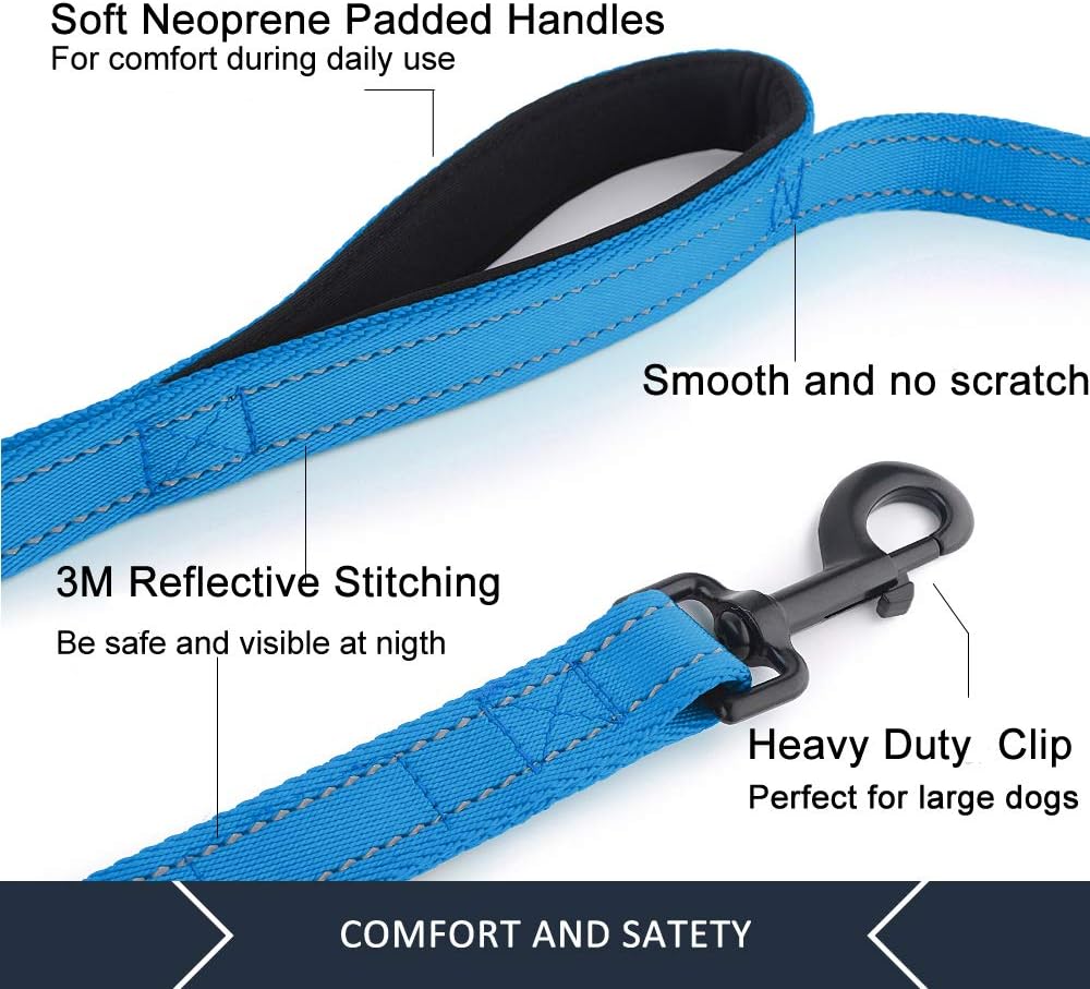 Dog Leash 6ft Long,Traffic Padded Two Handle,Heavy Duty,Reflective Double Handles Lead for Control Safety Training,Leashes for Large Dogs or Medium Dogs,Dual Handles Leads(Light Blue)
