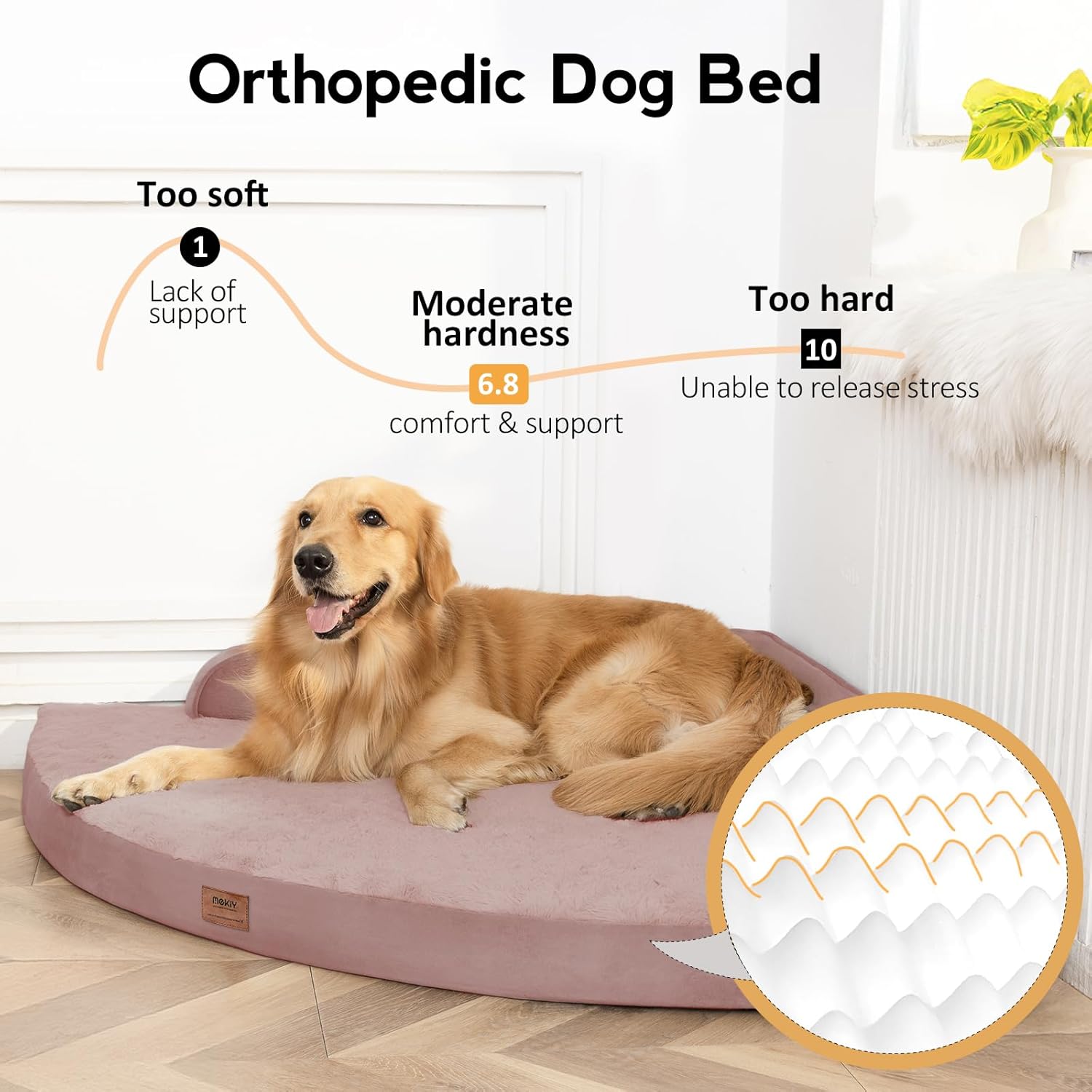 Large Dog Bed - Orthopedic Egg-Crate Memory Foam Dog Beds with Removable Washable Cover, Waterproof Pet Beds with Non-Slip Bottom(Pink)
