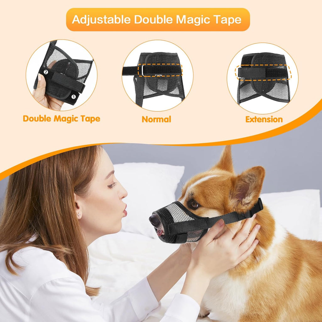 Dog Muzzle, Breathable Adjustable Soft Mesh Muzzle for Small Medium Large Dog Mouth Guard, to Prevent Biting, No Bark for Dogs Allow Panting Drinking