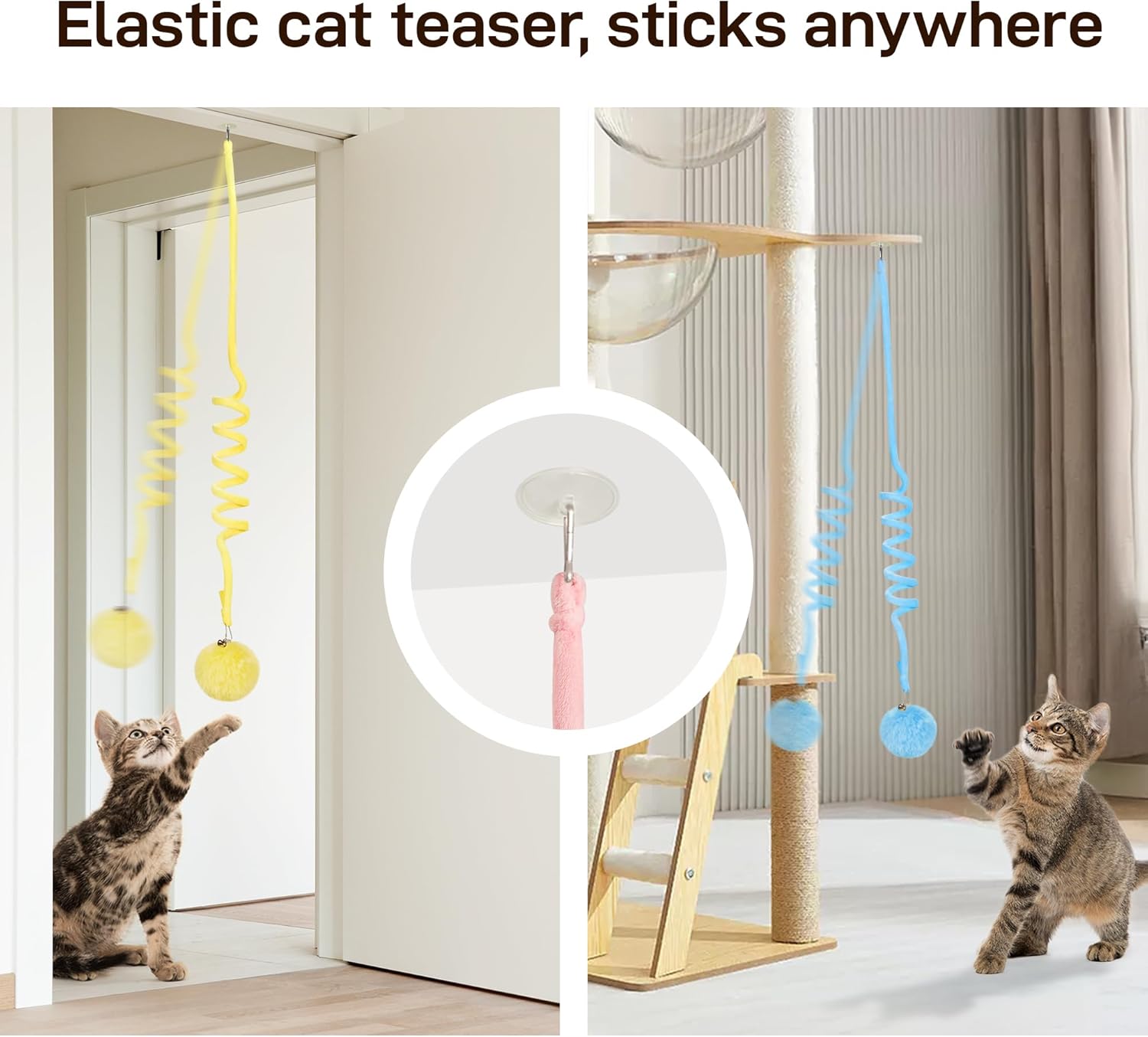 Hanging Fluffy Cat Catnip Ball Toys 3 Pcs with Bell, Interactive Cat Teaser Retractable Toys Indoor Kitten Play Chase Exercise Physical Stimulation