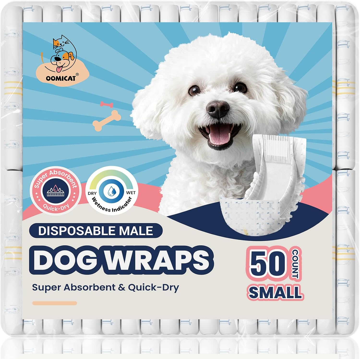 Male Dog Diapers Disposable, Small 50 Ct, Quick Dry Puppy Diapers Male with Leak-Proof Design, Comfortable Belly Bands for Male Dogs, Fit for Teddy, Beagle, Dachshund