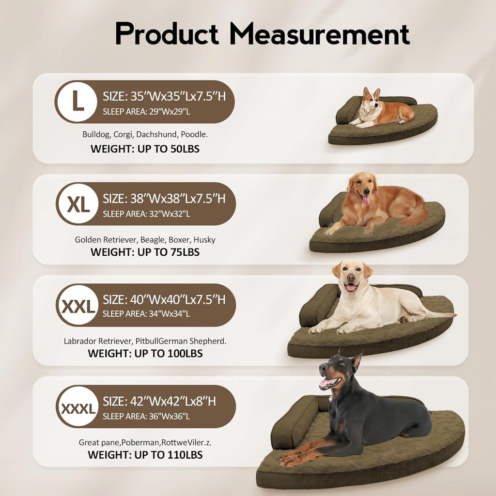 Large Dog Bed - Orthopedic Egg-Crate Memory Foam Dog Beds with Removable Washable Cover, Waterproof Pet Beds with Non-Slip Bottom(Brown)