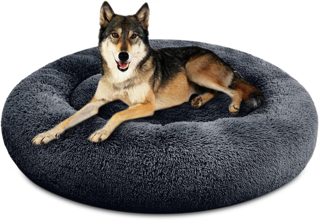 Plush Calming Donut Dog Beds for Small Dogs, Medium, Large & X-Large Breeds, Comfy Cuddler Dog Bed and Cat Bed in Faux Fur, Washable, Multiple Sizes S-XXL