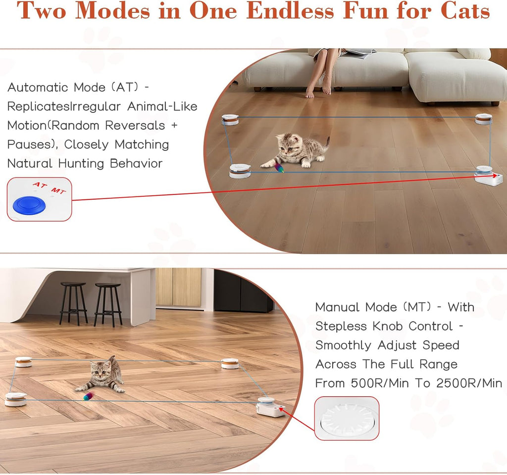 Interactive Cat Toy for Indoor Cats – Automatic Moving & Enrichment Toy for Indoor Cats/Kitten, Auto/Manual Control Cat Treadmill for Exercise & Mental Stimulation, Stimulating Chase Toys