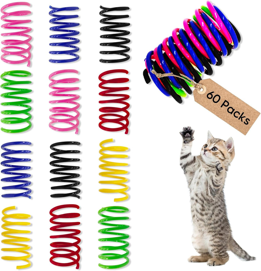 6Colors Plastic Spring Cat Toys, 60 Pack Spiral Springs for Indoor Cats to Swat, Bite, Hunt, Interactive Toys for Cats and Kittens