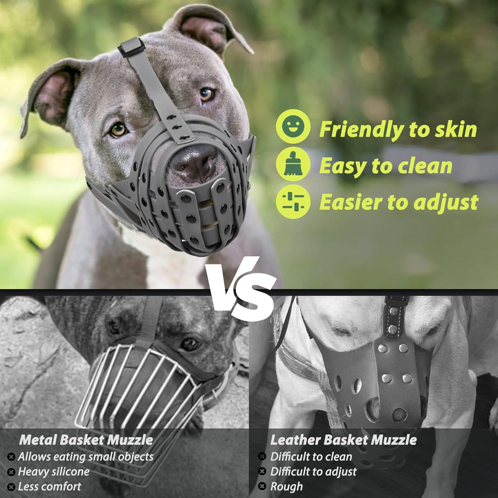 Pitbull Muzzle, Lightweight Basket Muzzle for Large Medium Dogs Rottweiler Amstaff to Prevent Biting Eating, Safe for Grooming Vet Visits Training, Allows to Pant Drink, Adjustable & Sturdy