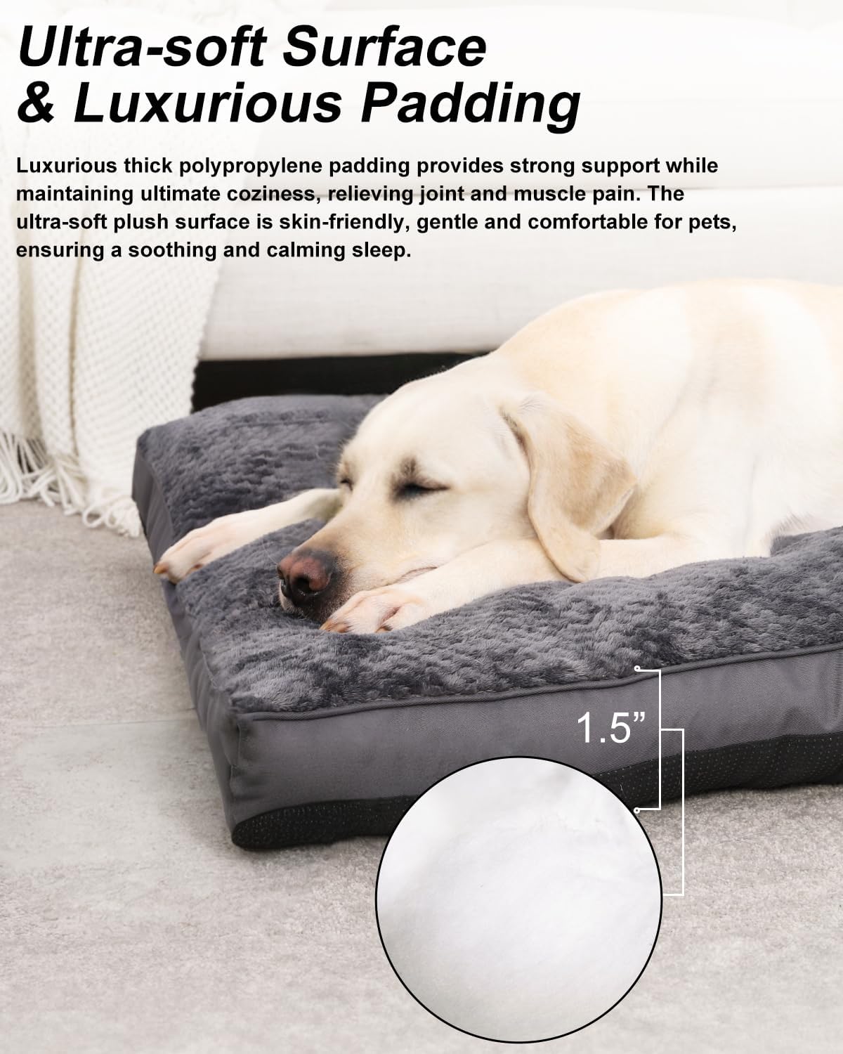 Dog Bed, Washable Cozy Plush Dog Crate Beds, Soft Comfy Kennel Pad Anti Slip Pet Sleeping Mat for Large, Jumbo, Medium, Small Dogs Breeds (35.0 L x 22.0 W x 1.5 Th Inches, Dark Grey)