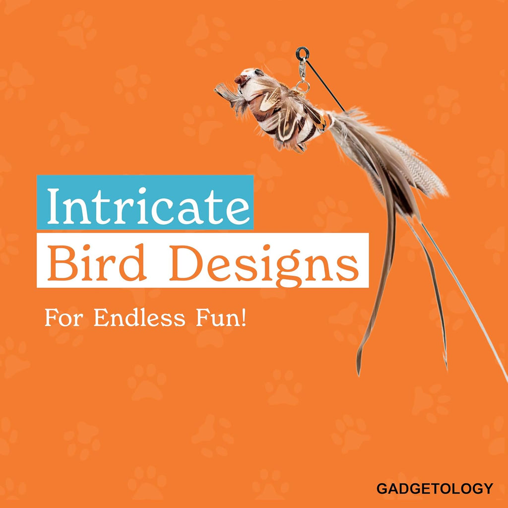 Interactive Bird Simulation Cat Toy Set for Bored Indoor Adult Cats Feather Toy Wand 5 Pcs Natural Bird Feathers Stable Round Base Wand Cat Toys for Indoor Cats Hunting Toys