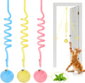 Hanging Fluffy Cat Catnip Ball Toys 3 Pcs with Bell, Interactive Cat Teaser Retractable Toys Indoor Kitten Play Chase Exercise Physical Stimulation