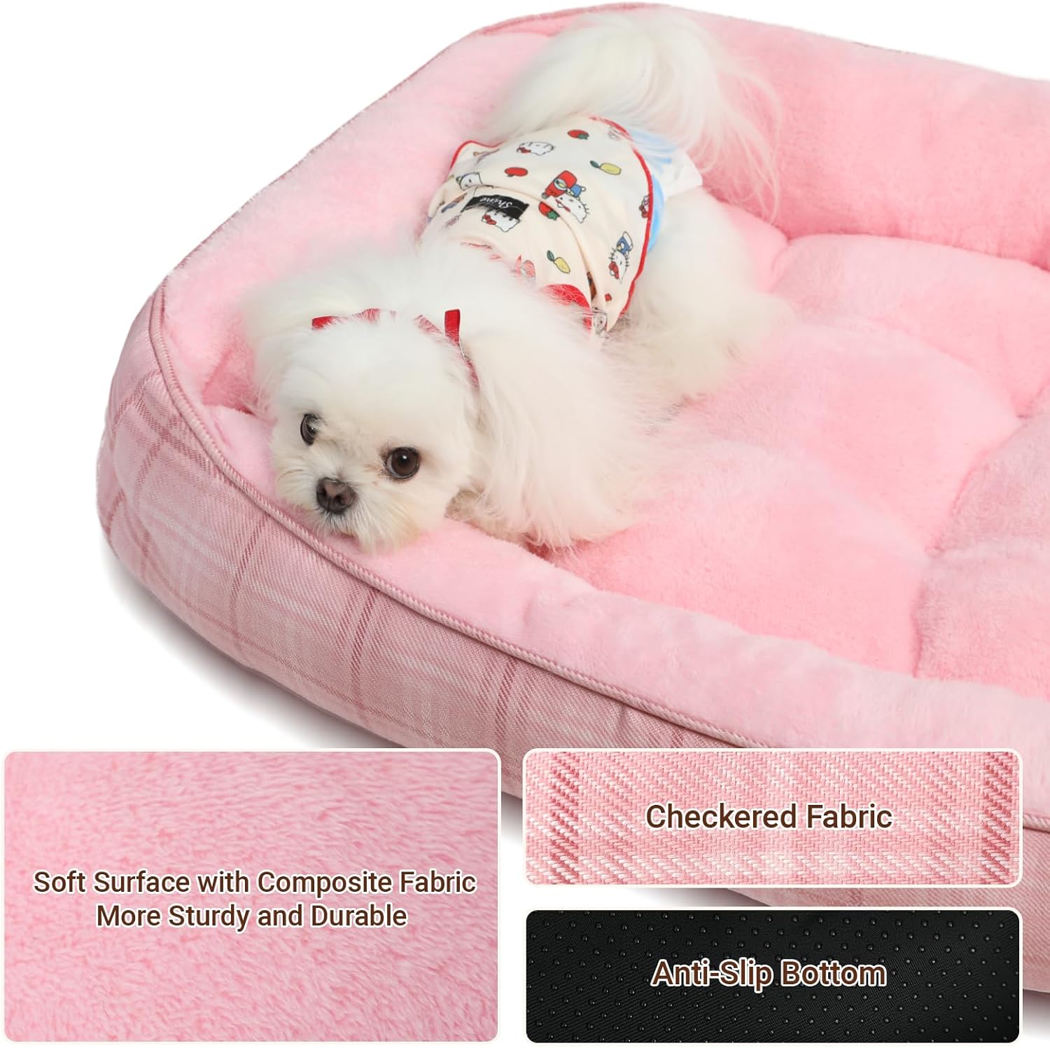 Dog Beds for Small Medium Dogs & Cats, Orthopedic Sleeping Pet Bed for Couch with Durable Puppy Cuddler and Anti-Slip Bottom Machine Washable((pink)