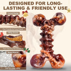 Dog Toys for Aggressive Chewers - 3 Pack Bacon Flavored Indestructible Dog Toy, Big Tough Chew Bone for Medium Large Breed 25-80lbs to Keep Them Busy, Happy Dog Gift (Brown)