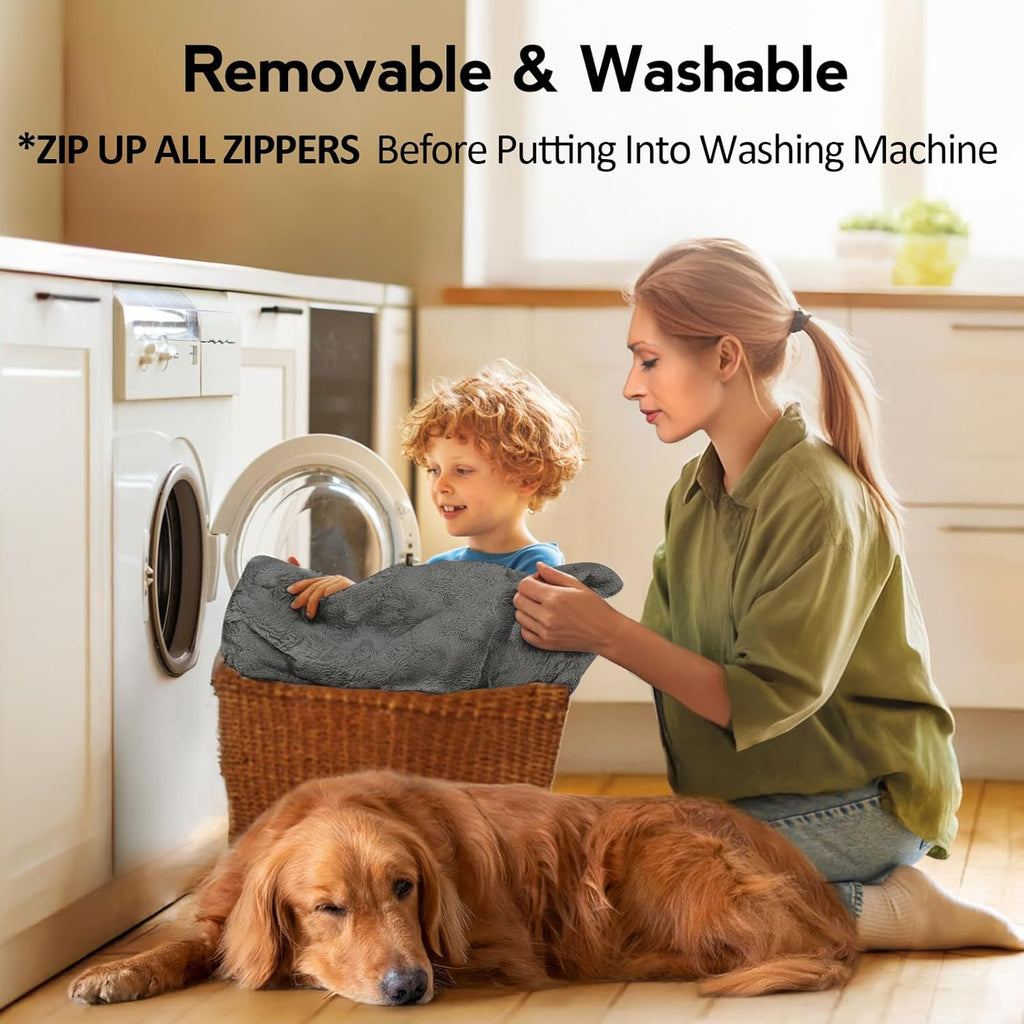 Large Dog Bed - Orthopedic Egg-Crate Memory Foam Dog Beds with Removable Washable Cover, Waterproof Pet Beds with Non-Slip Bottom(Dark grey)