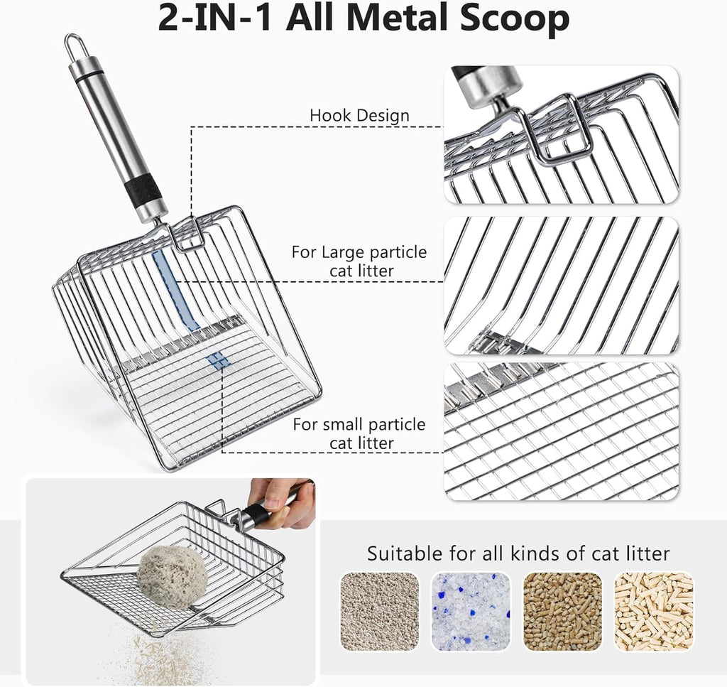 Steel Litter Box, Extra Large Litter Boxes for Big Cats, XL Metal Cat Litter Box with Lid, Anti-Urine Leakage, Non-Sticky, Include Cat Mat and Litter Scoop